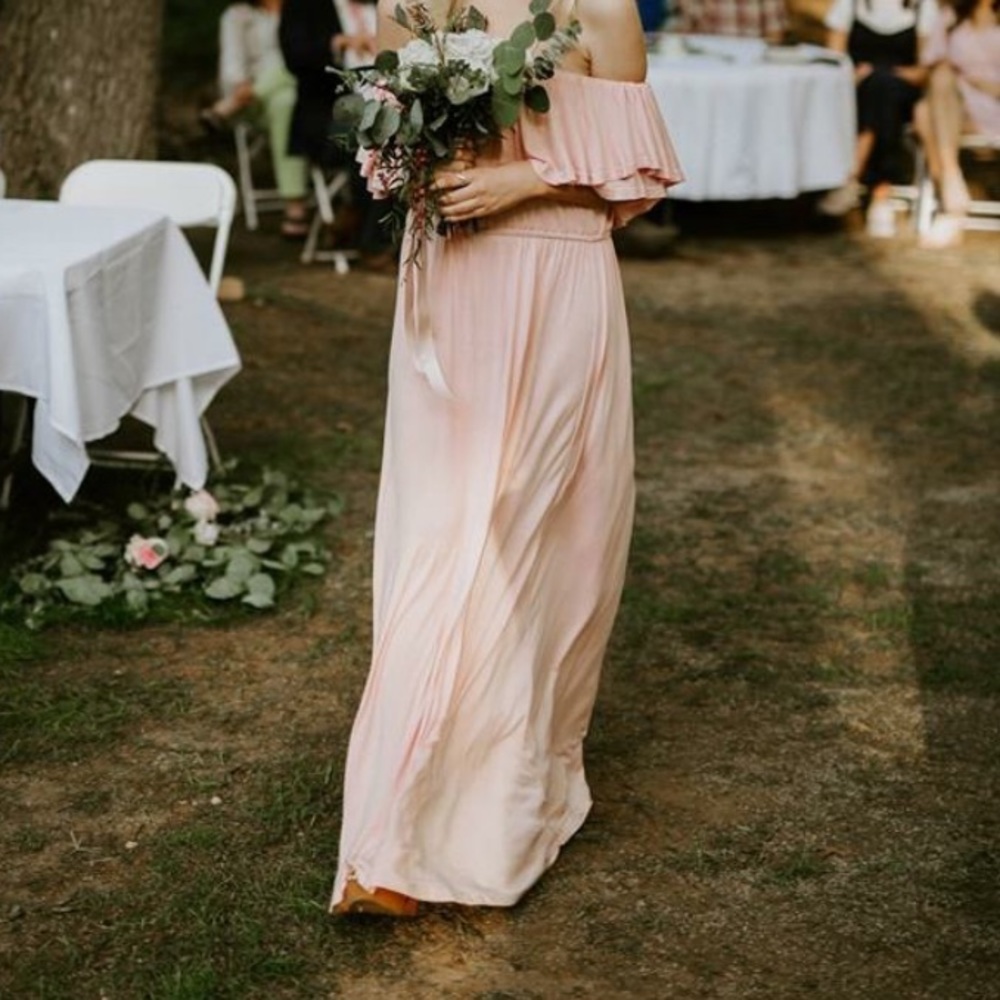 pink off the shoulder maxi dress!!